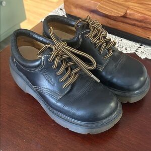Dr. Martens Black Leather Oxfords with Tan and Black Laces